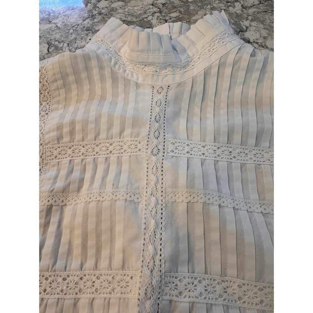 Vintage Orvis Victorian Ruffle Pin-Tuck Lace Blouse S M High Collar, White - Picture 2 of 11